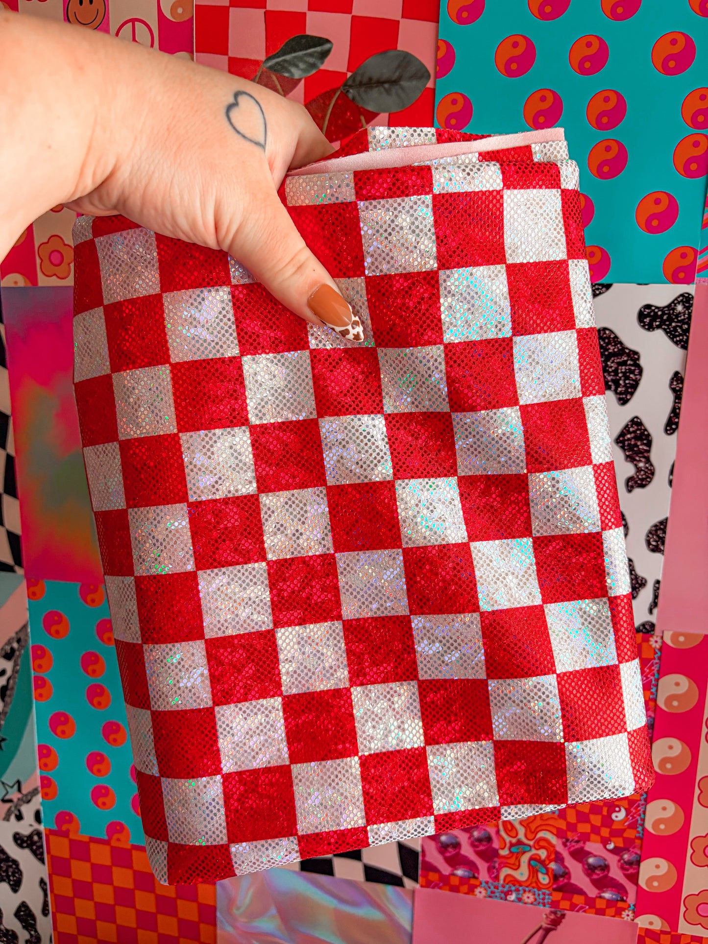 Red shimmer checkered Bow