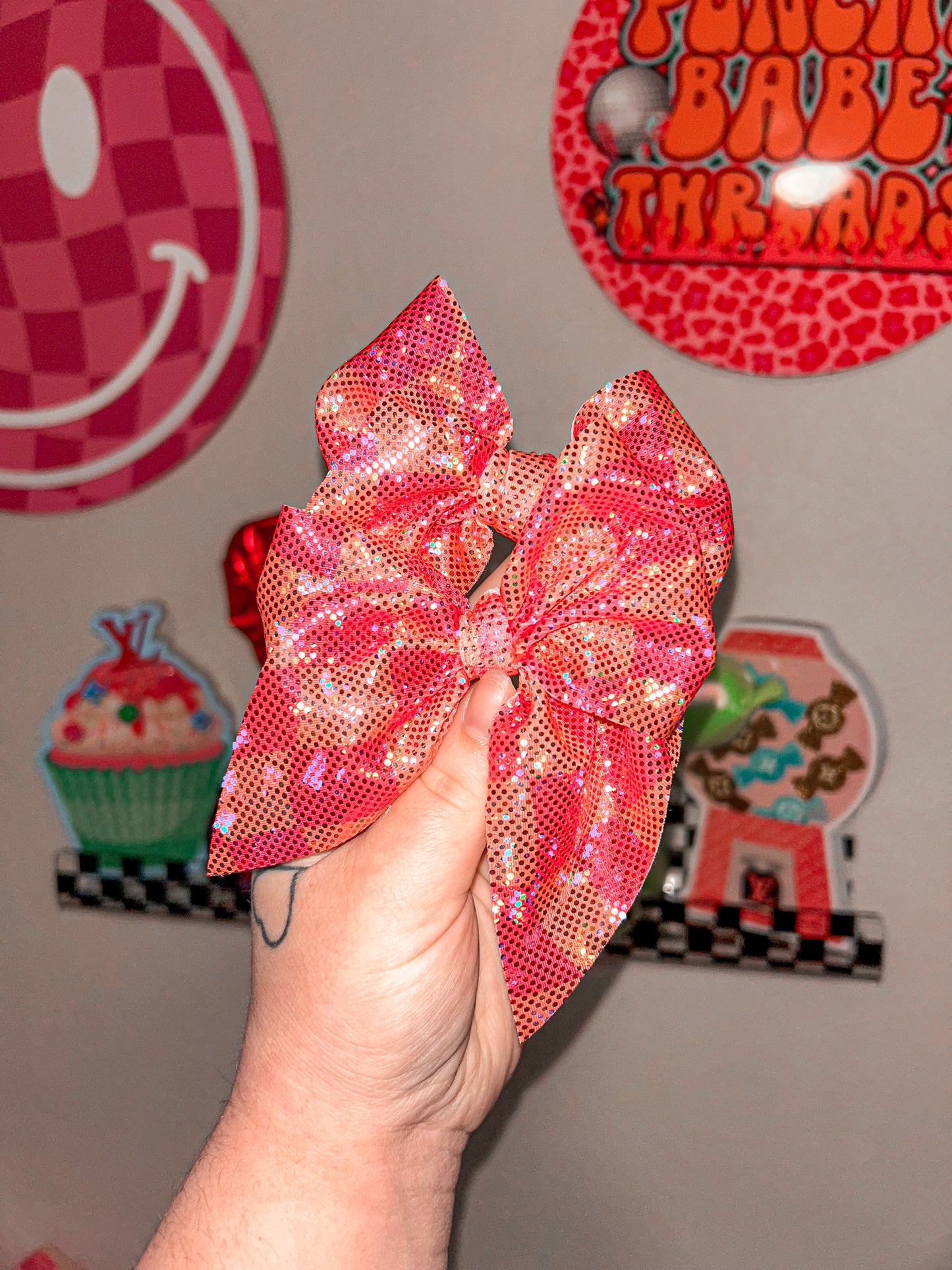 Pink/Peach Checkered Bow