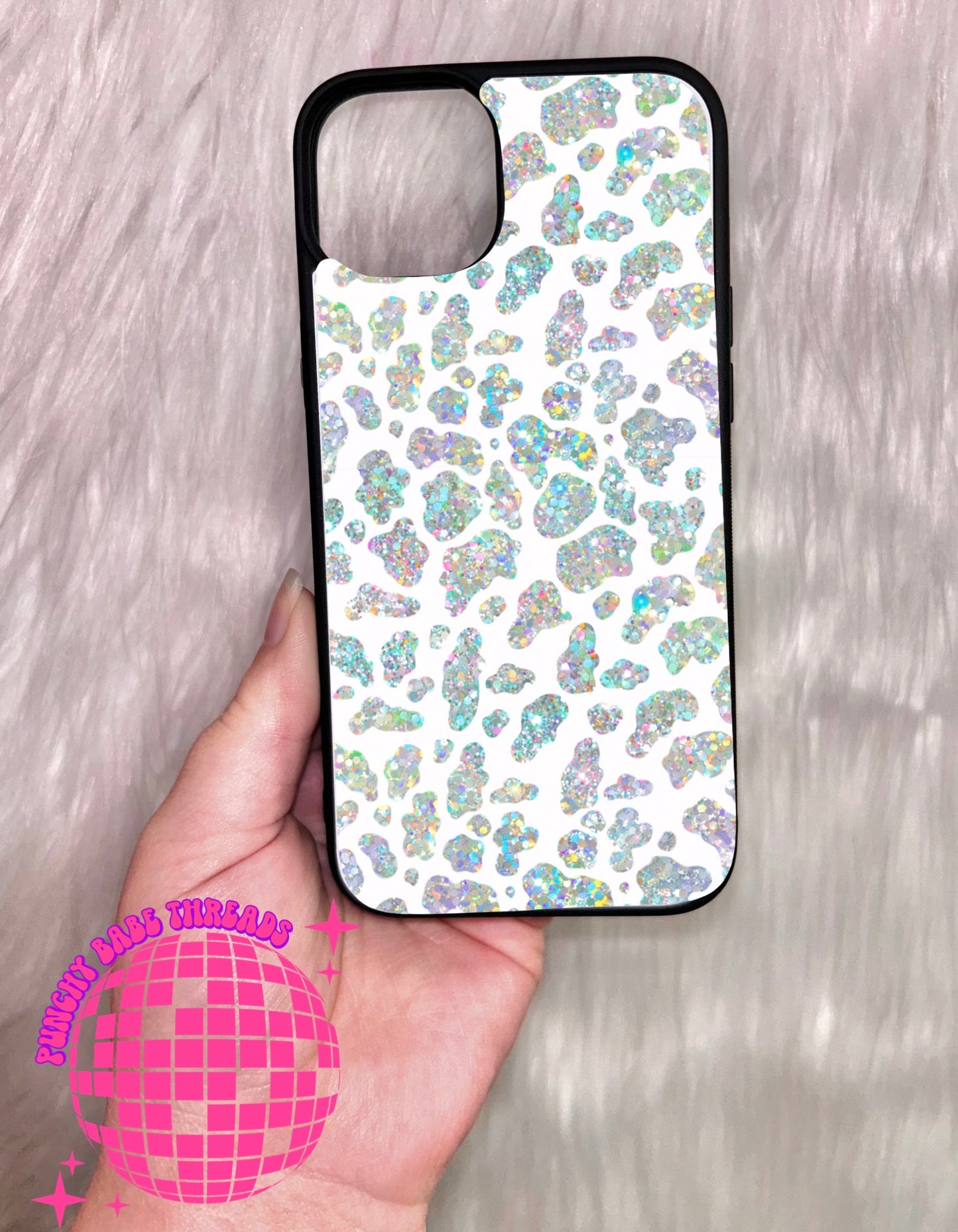 White Sparkle Cow Phone Case