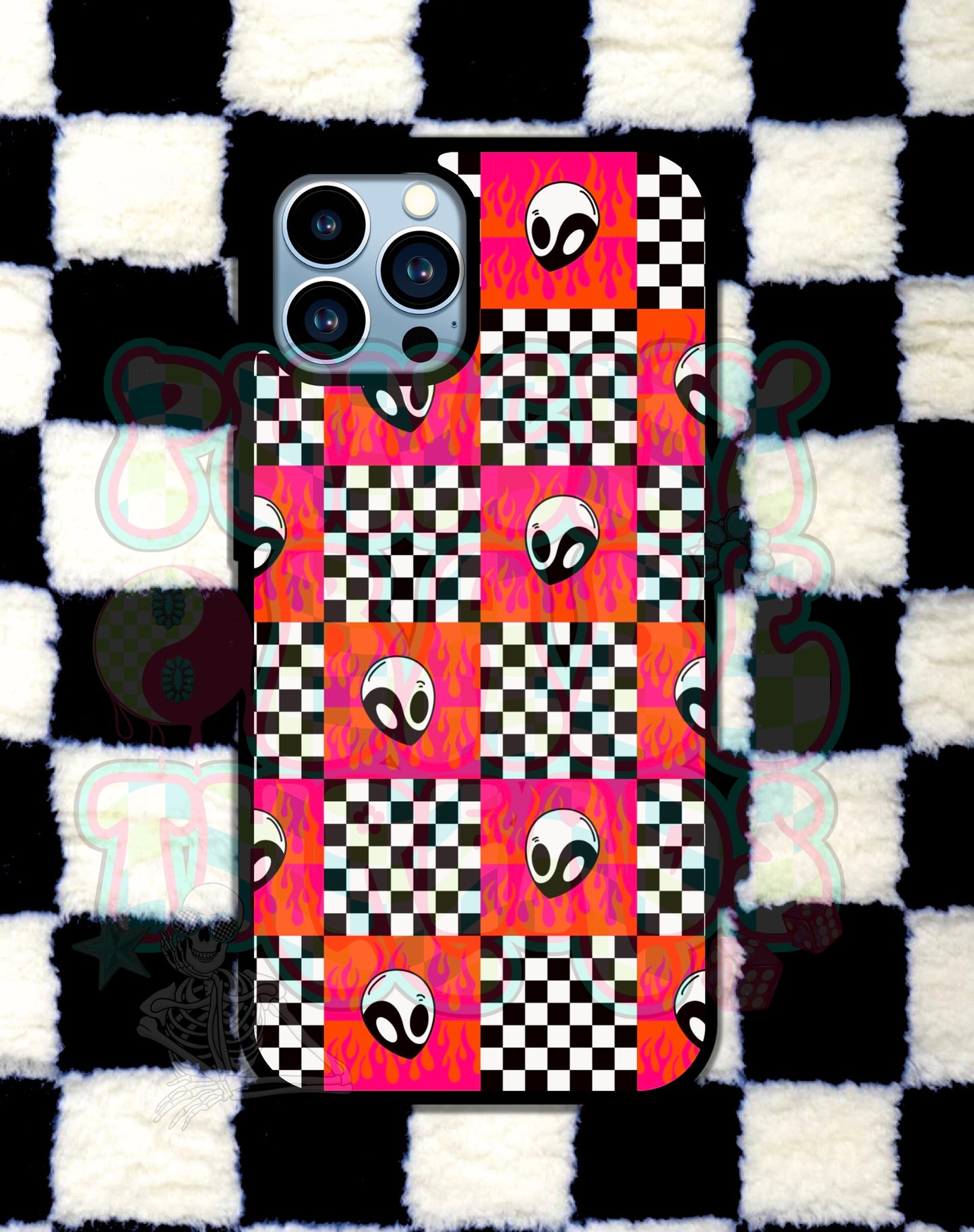 Checkered Yin Yang Alien Phone Case
