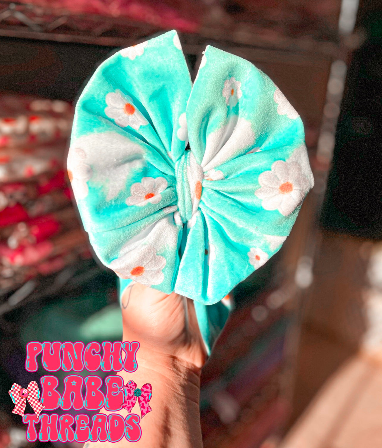 Floral Distressed Denim Bow