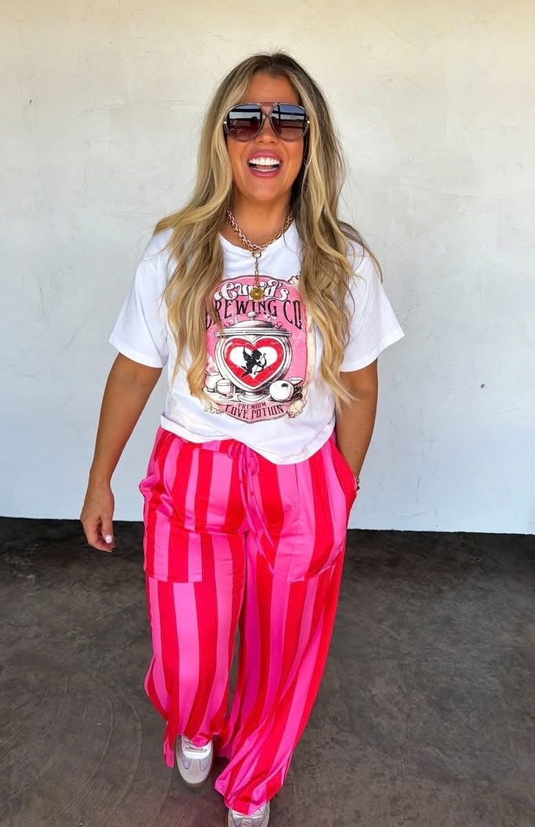 Neon pink/Red Stripe Pants