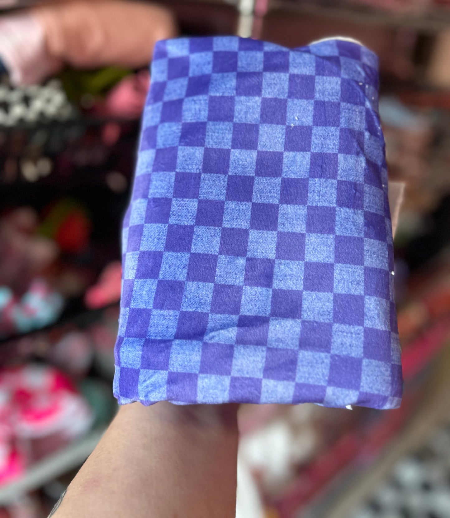 Purple Denim Checkered Bow