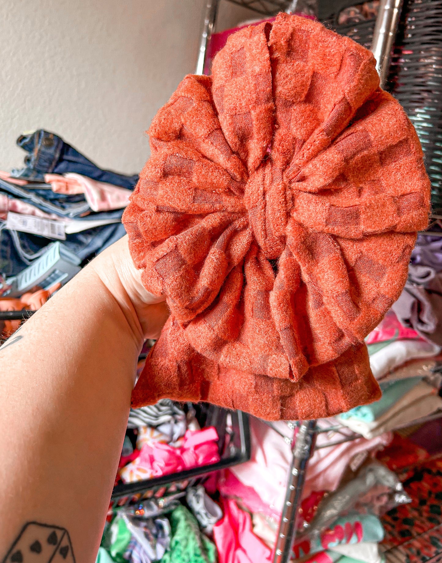Orange Rust Checkered Bow