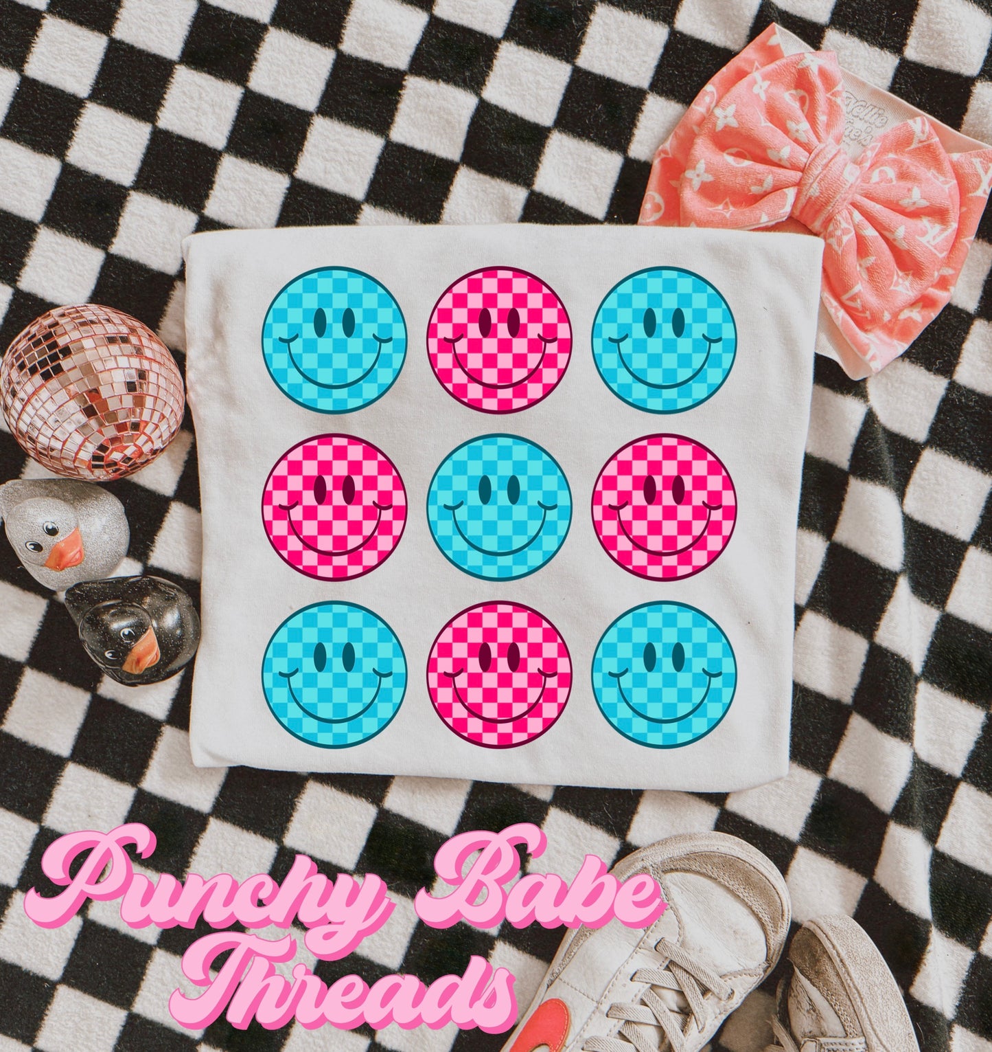Checkered Smileys Kids Tee/Romper