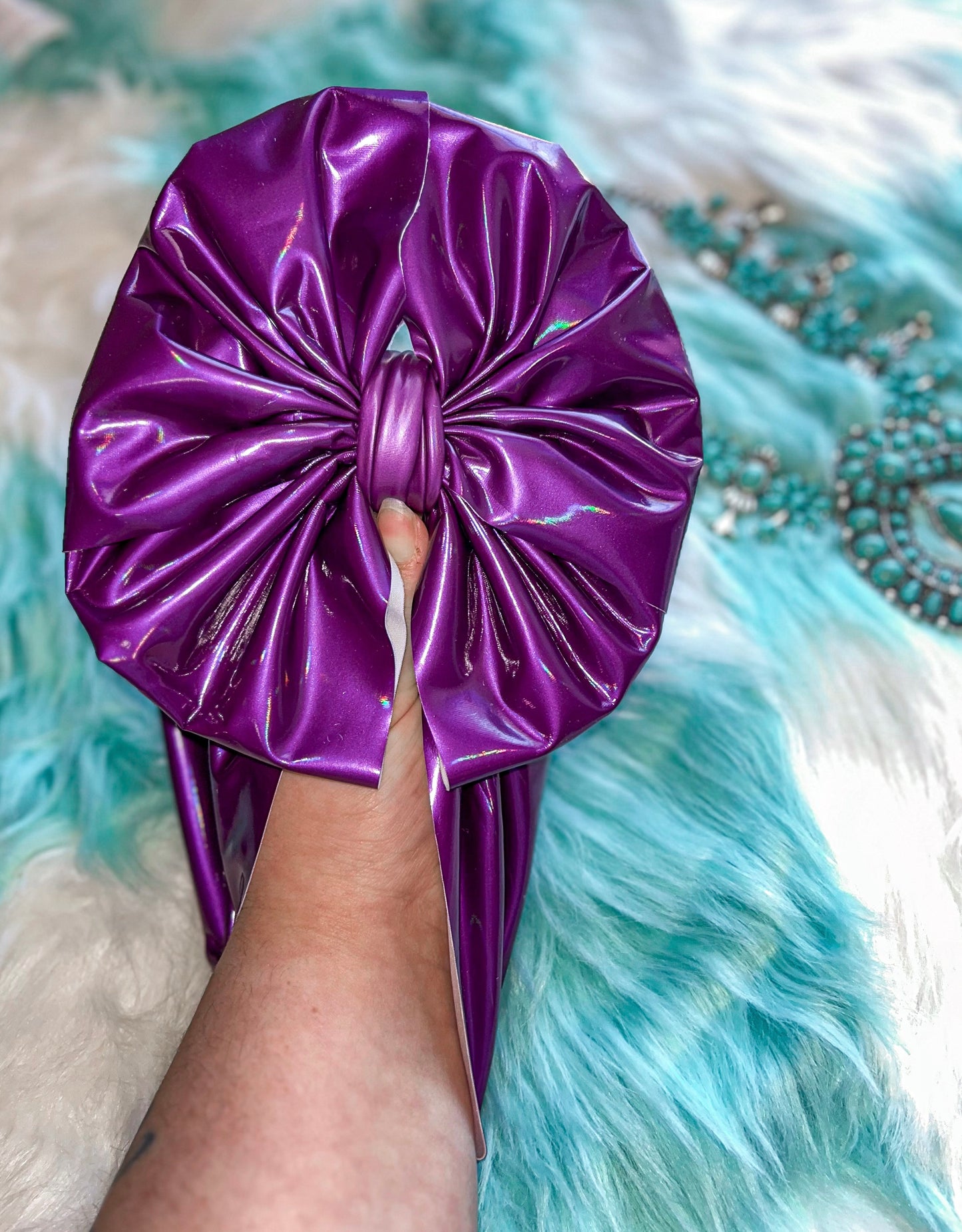 Purple Holo Pleather Bow