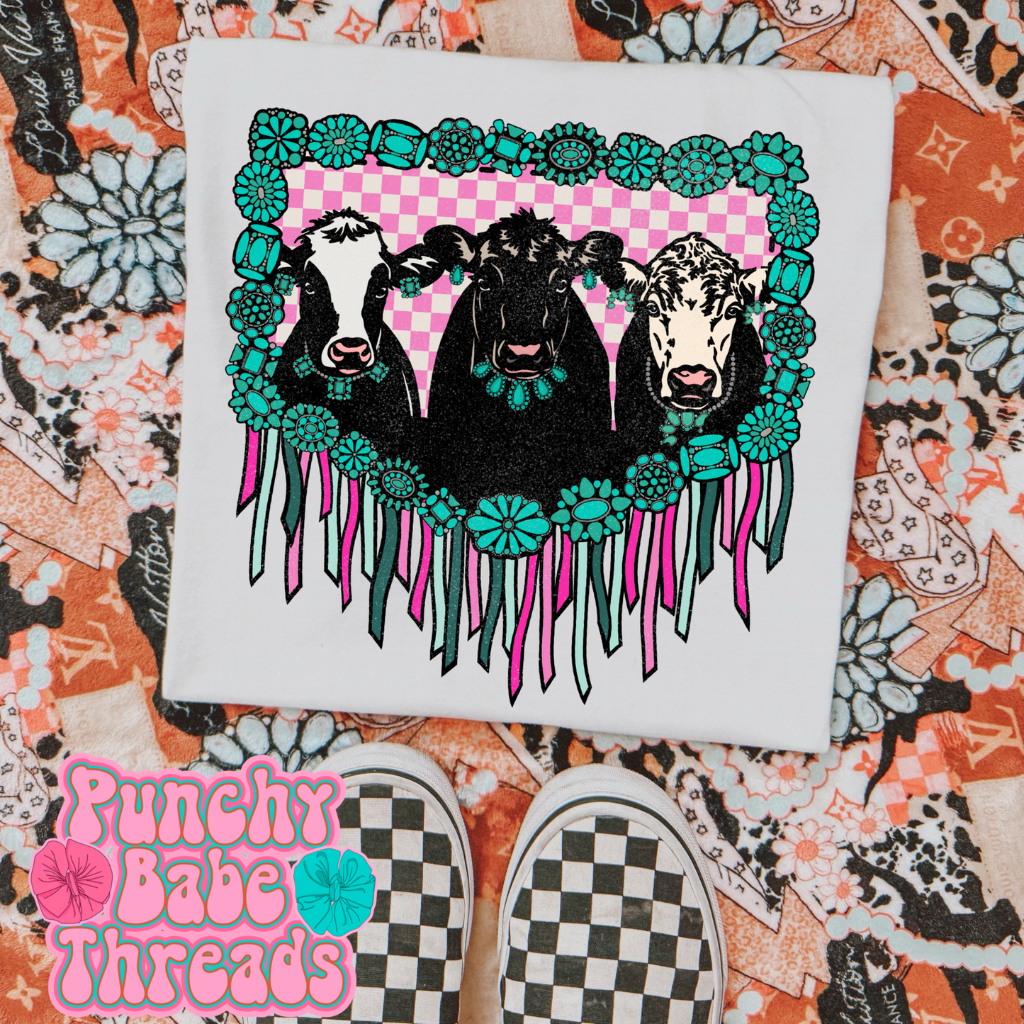 turquoise cows Kids Tee/Romper