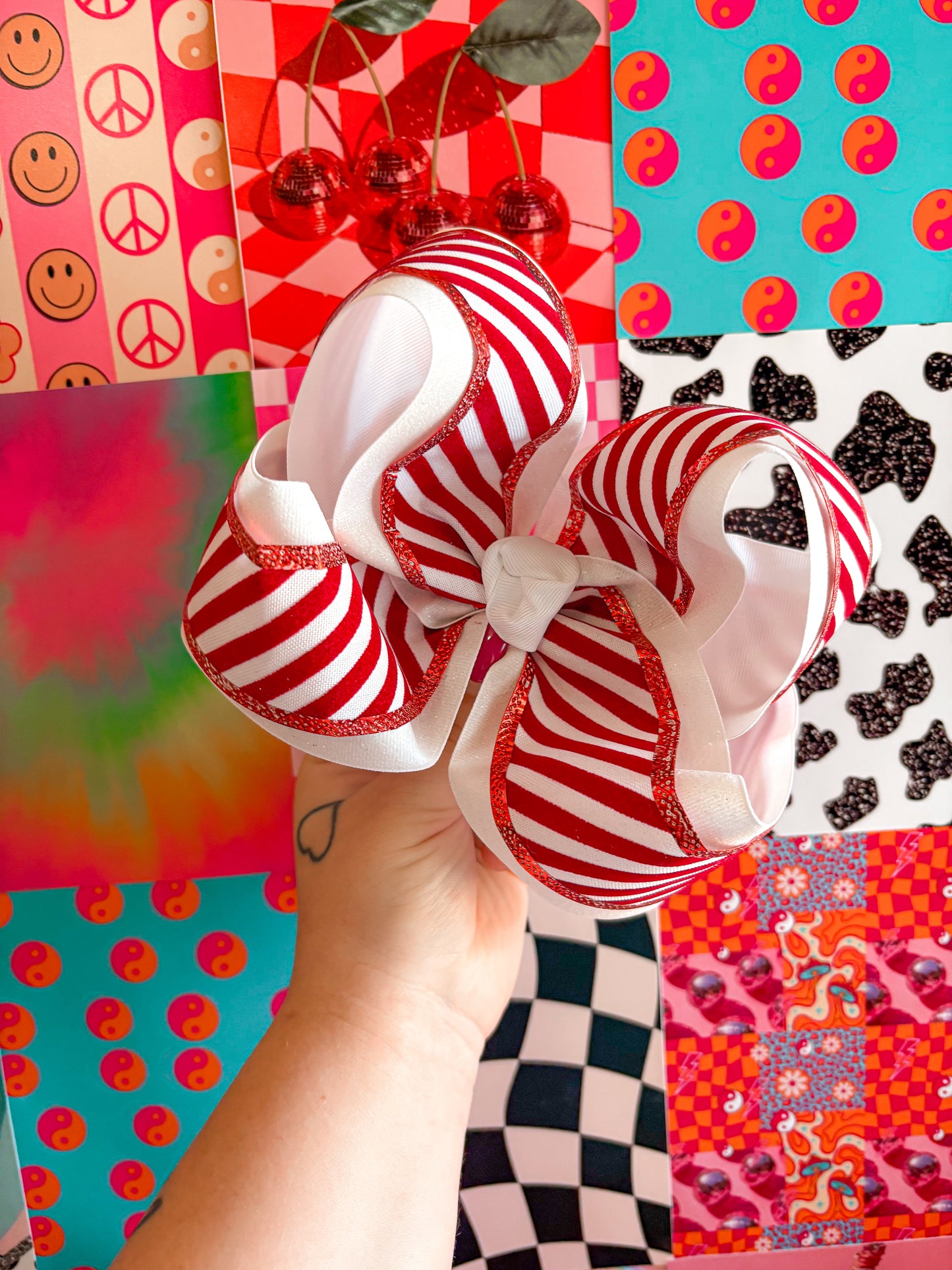 Glitter Candy Cane Bow