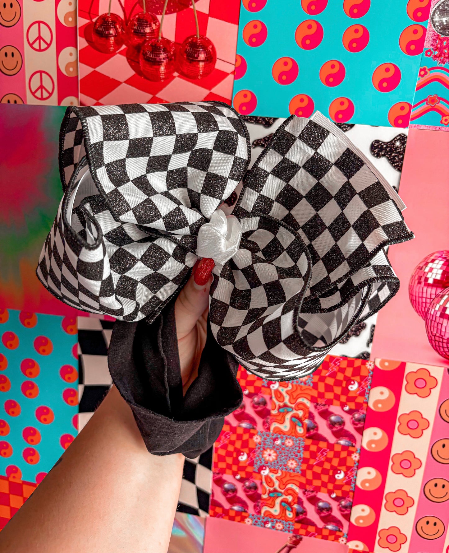 Sparkle Checkered Ribbon Bow
