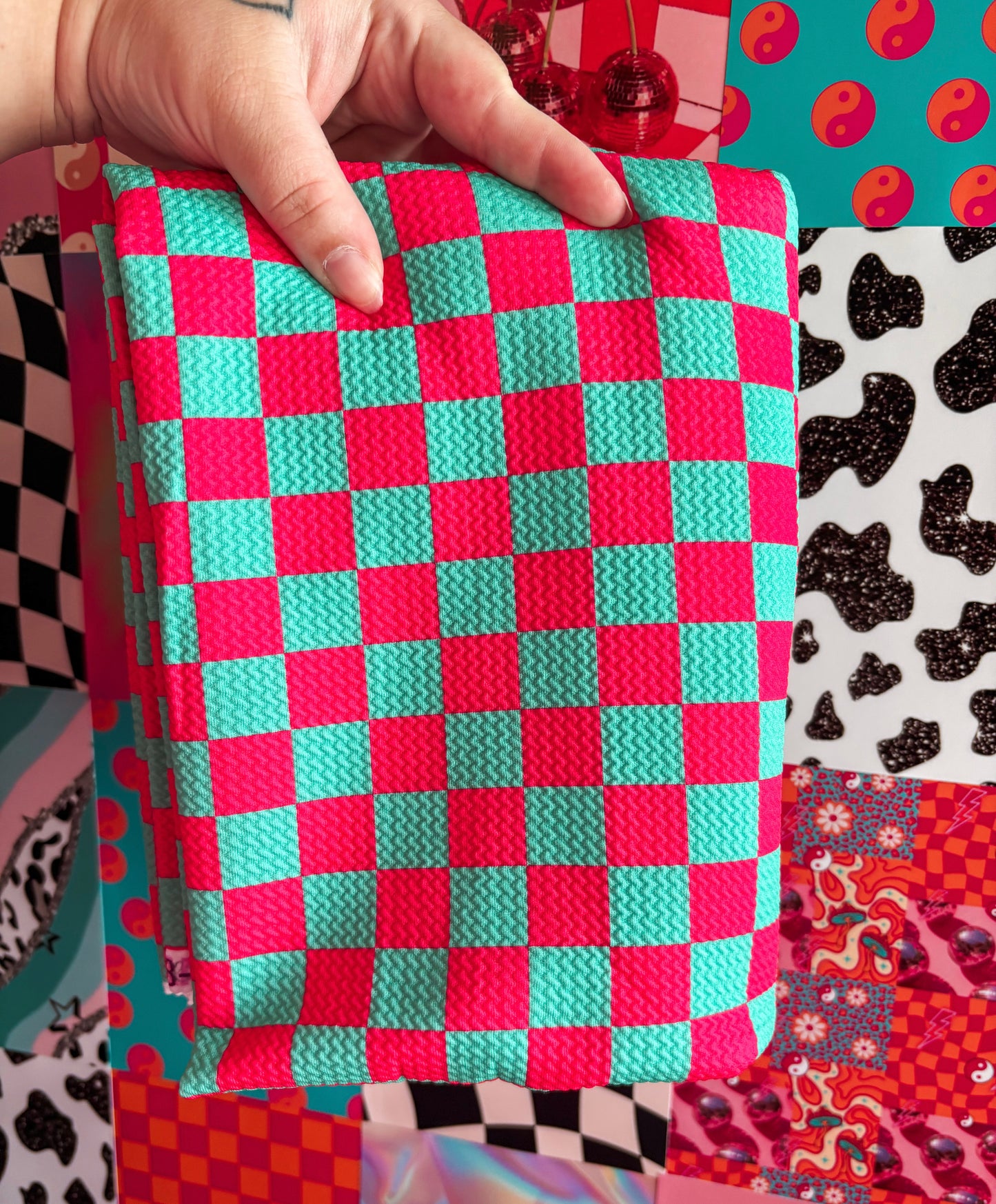 Mint/Pink Checkered Bow