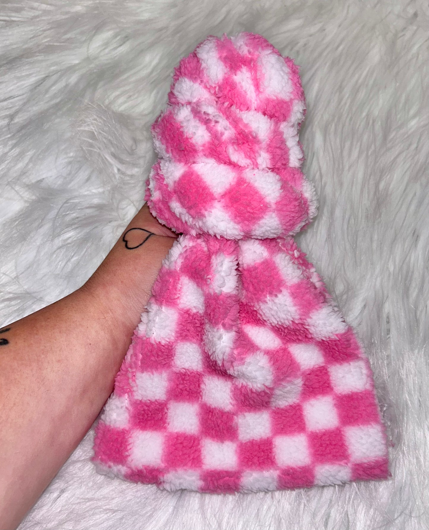 Pink Checkered Sherpa Bow