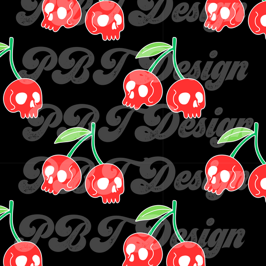 White/Red Cherry Skull Seamless Digital