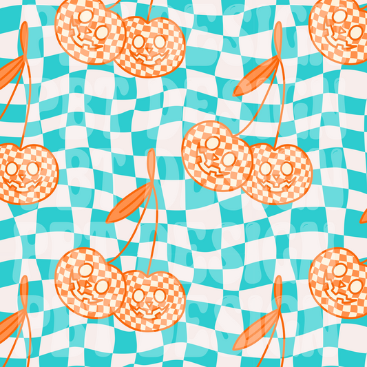 Turquoise Pumpkin Cherry Seamless Digital