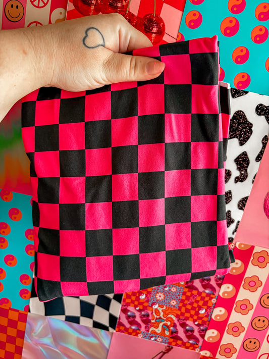 Hot Pink Black Checkered Handmade
