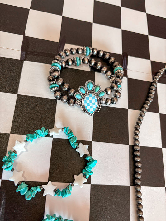 Western Squash Blossom Stretch Bracelet Layered