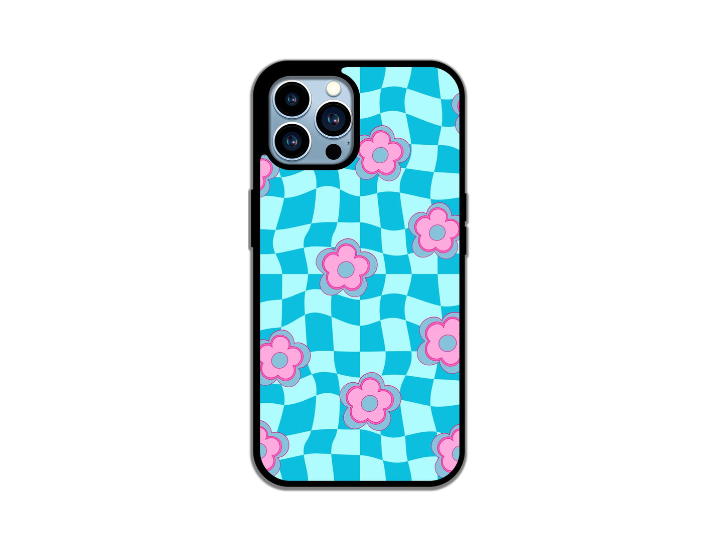 Blue Floral Checkered Phone Case
