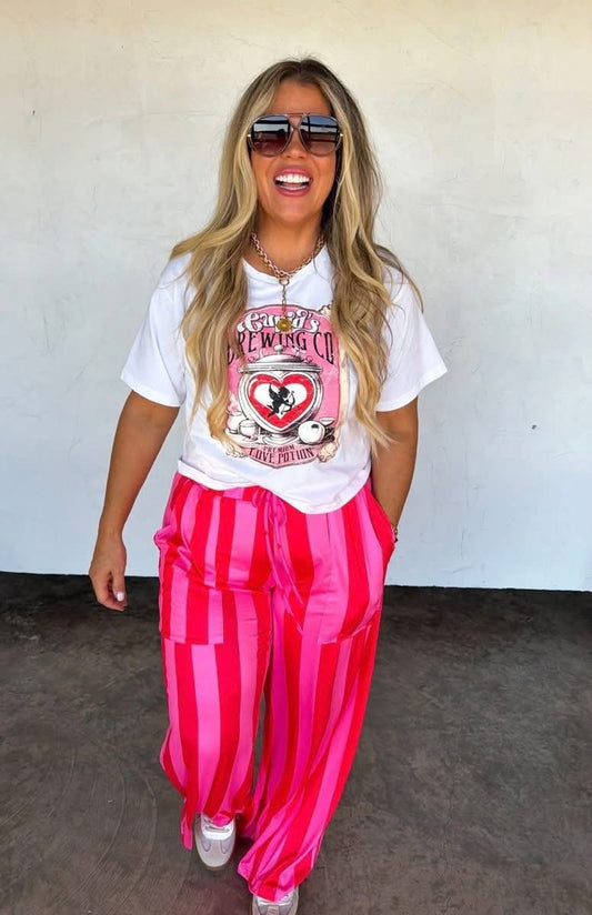 Neon pink/Red Stripe Pants