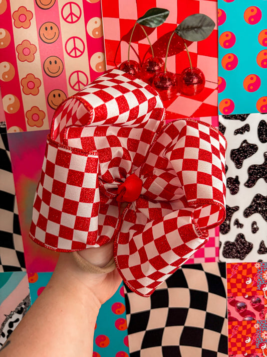 Red Sparkle Checkered Ribbon Bow
