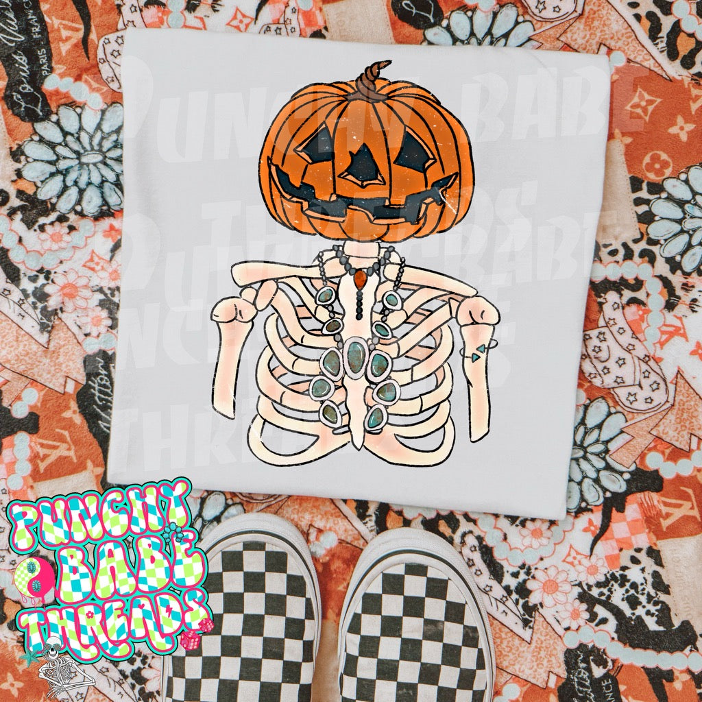 Pumpkin Head Skeleton Kids Graphic