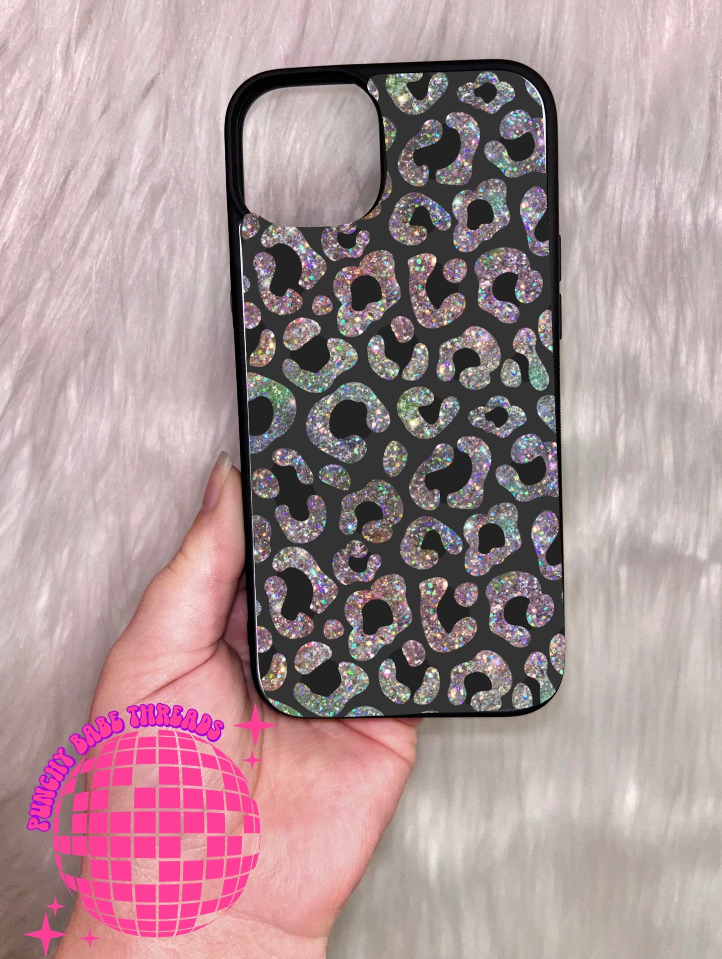 Glitter Black Leopard Phone Case