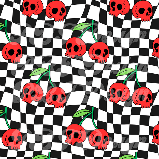 Checkered Skull Cherries Seamless Digital