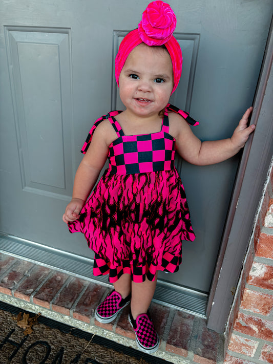 Checkered Glitter Flames Dress