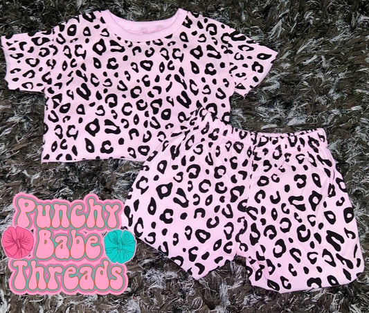 Pink Leopard Shorts Set
