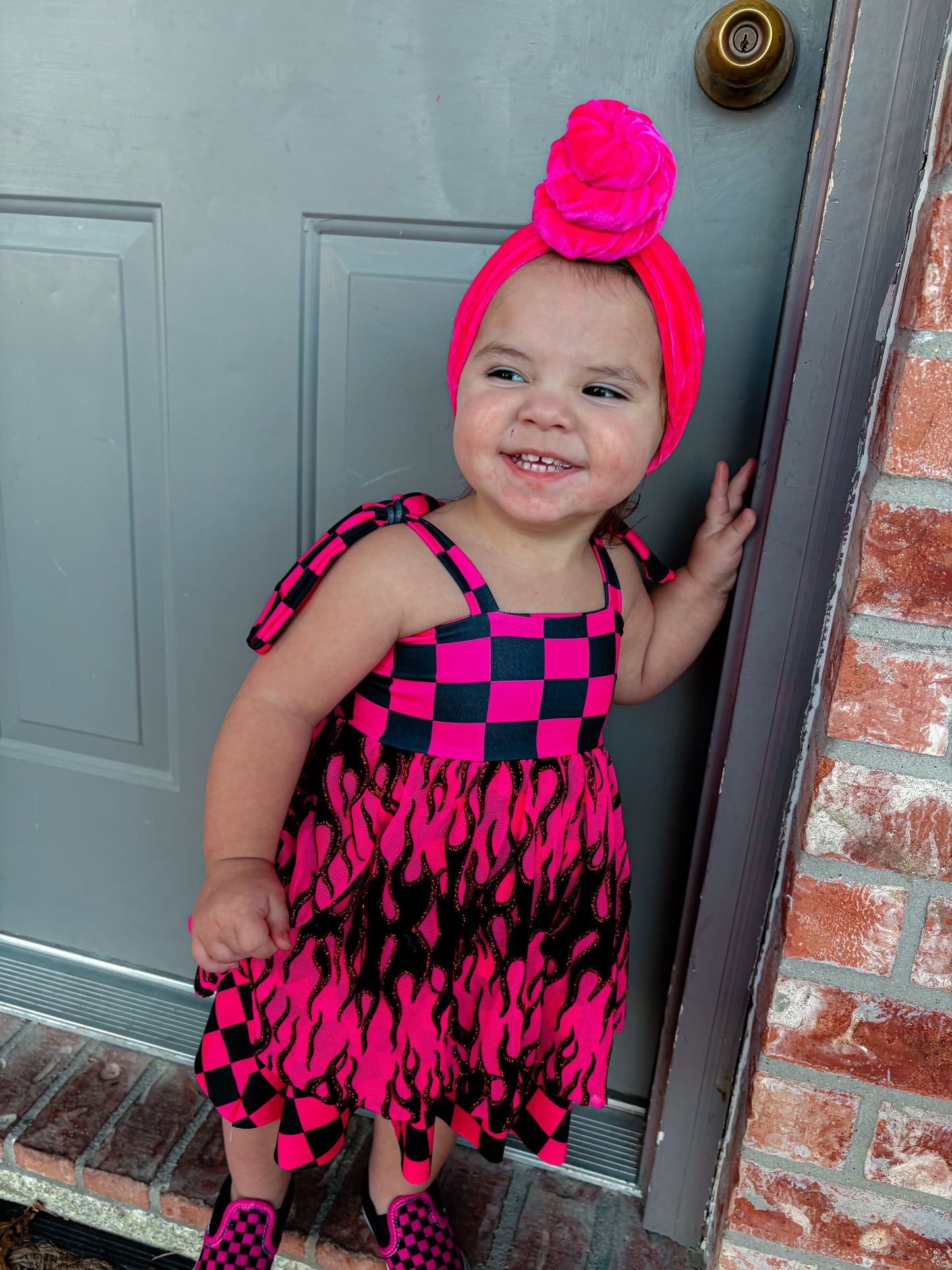 Checkered Glitter Flames Dress