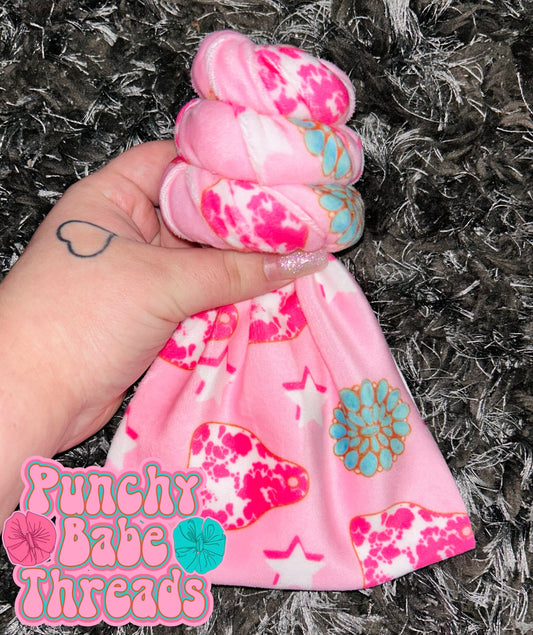 Pink Cow Tag Bow
