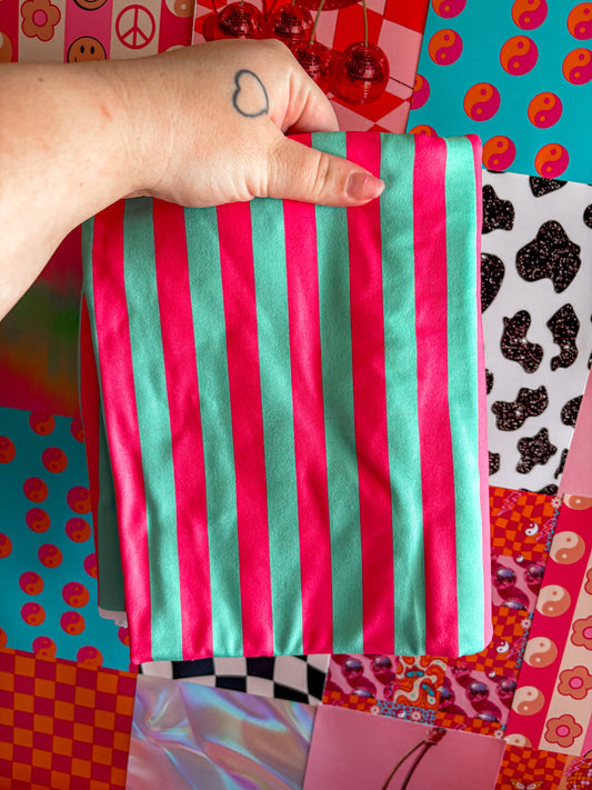 Teal Hot Pink Stripes Handmade