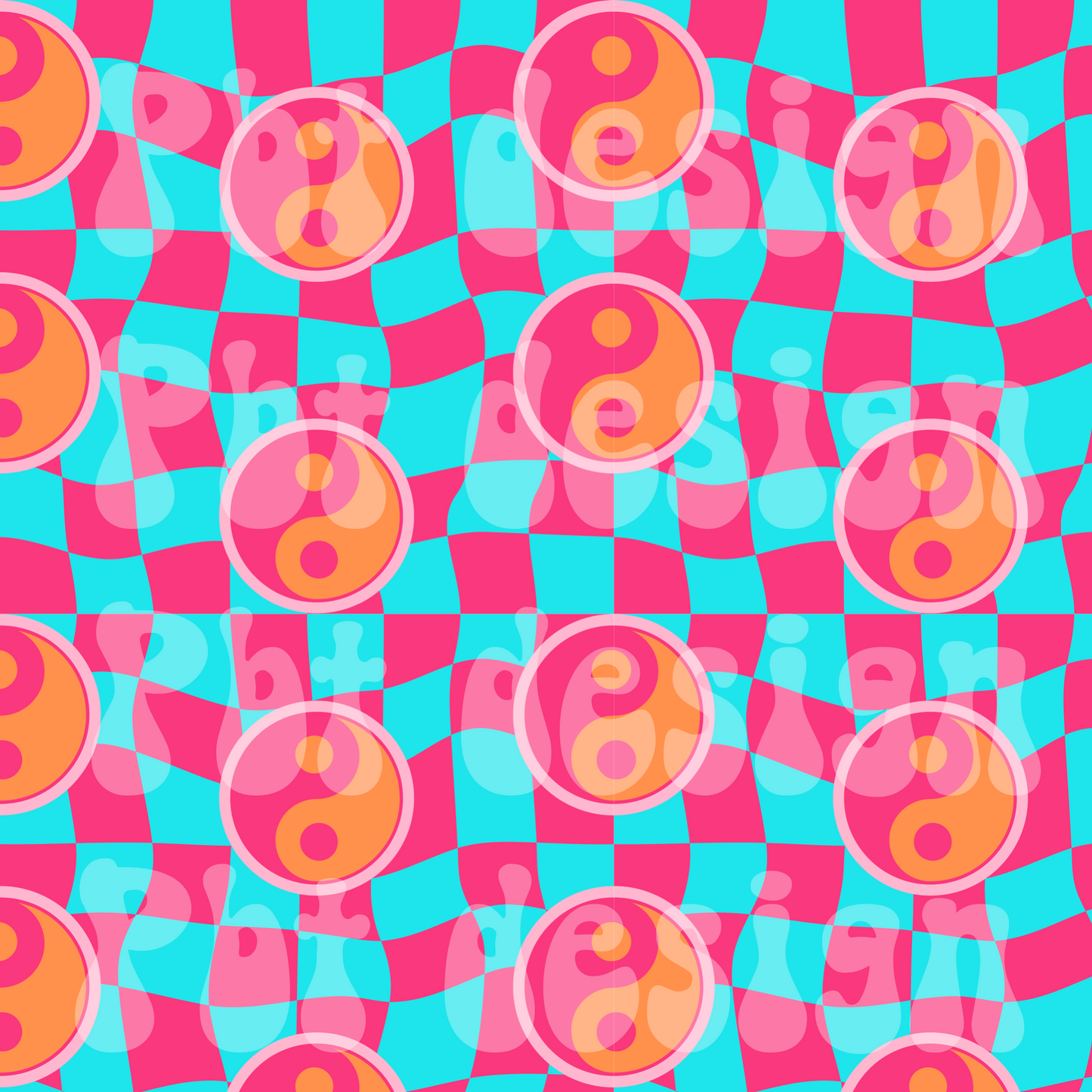 Hot Pink Yin Yang Checkered Seamless Digital