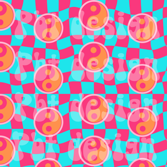 Hot Pink Yin Yang Checkered Seamless Digital