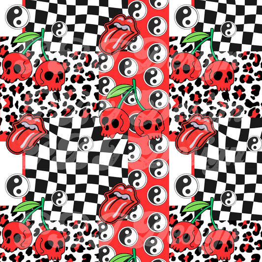 Skull Cherry Patchwork Red Seamless Digital