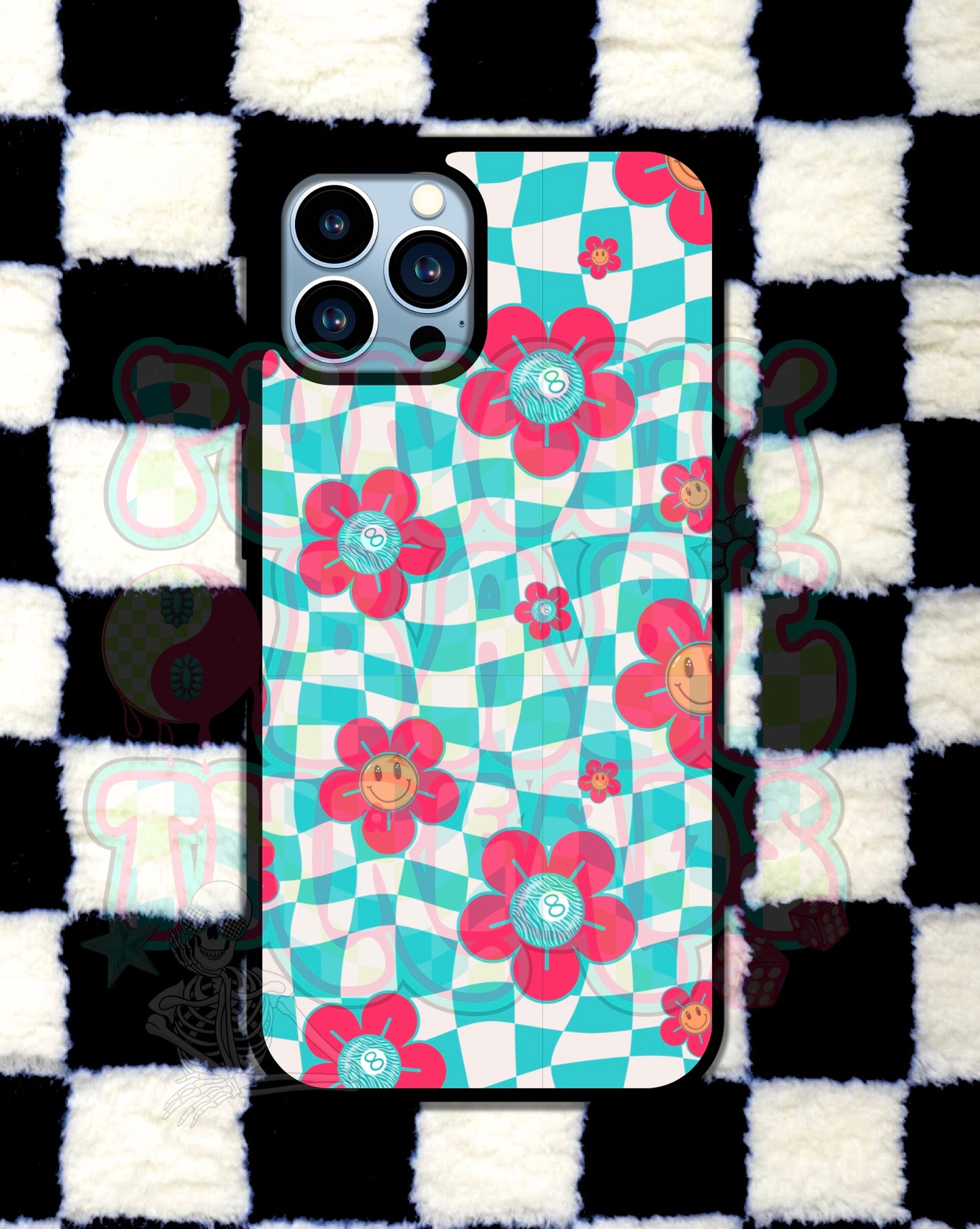 Floral Checkered Phone Case