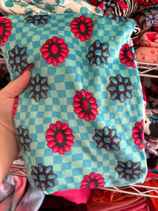 Turquoise Checkered Jewels Bow