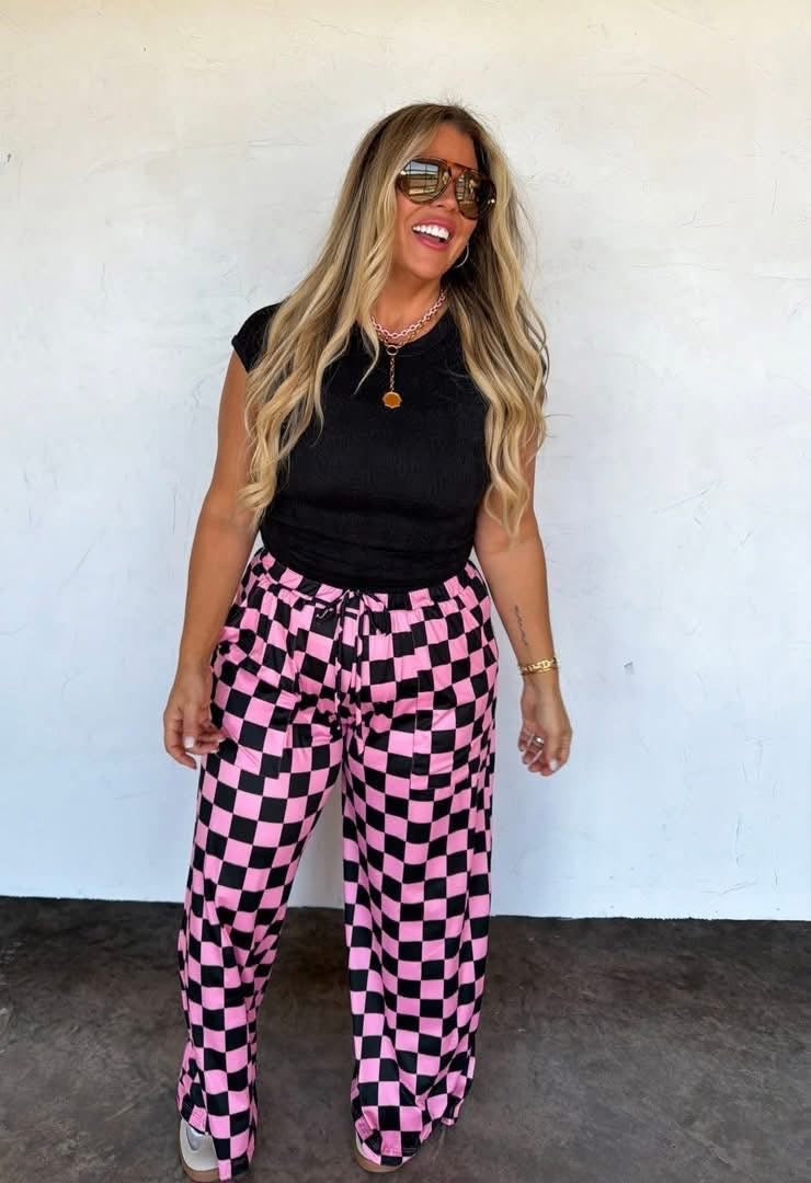 Baby pink/Black Check Pants