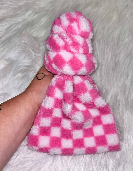 Pink Checkered Sherpa Bow