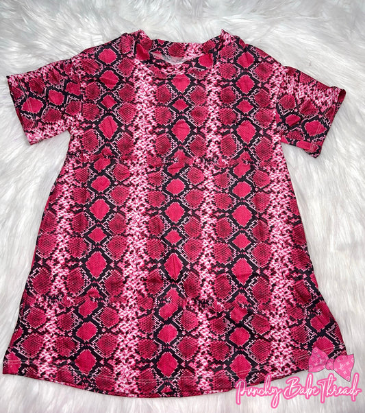 Pink Snake Print Tshirt Dress