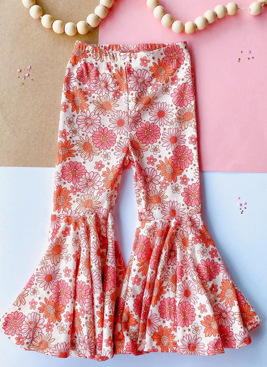 Pink floral ribknit bell bottoms
