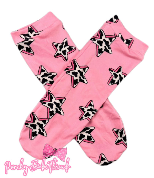 Pink Cow Stars Boot Socks